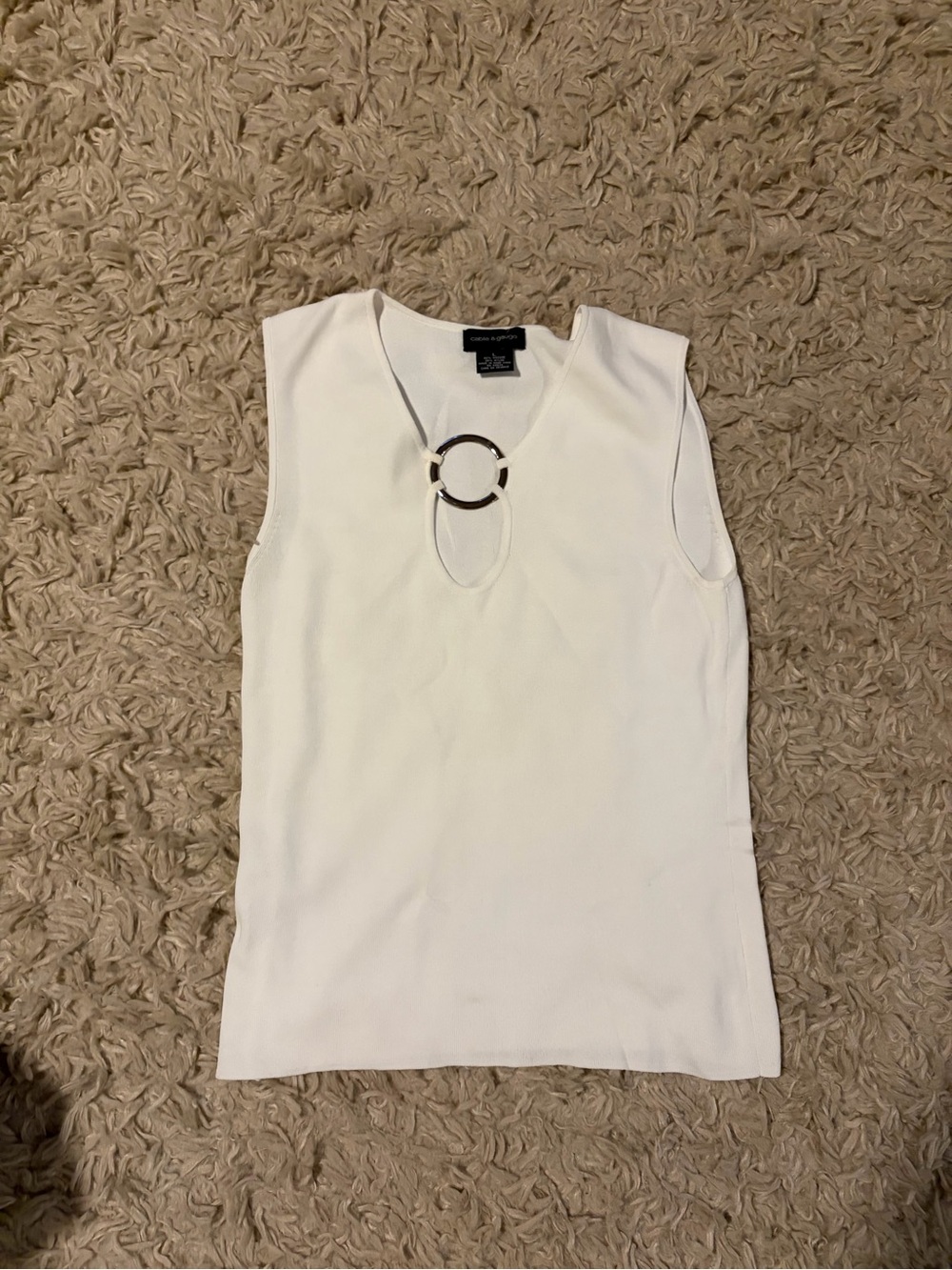 White Sleeveless Tank with silver Ring Detail